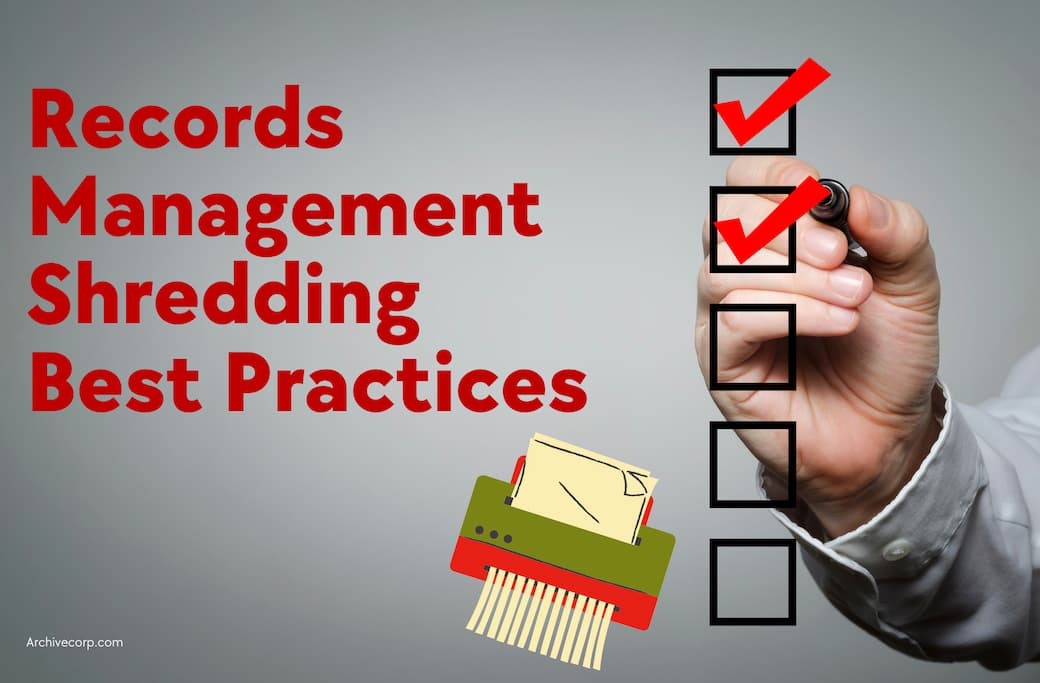 records management shredding graphic with checklist.